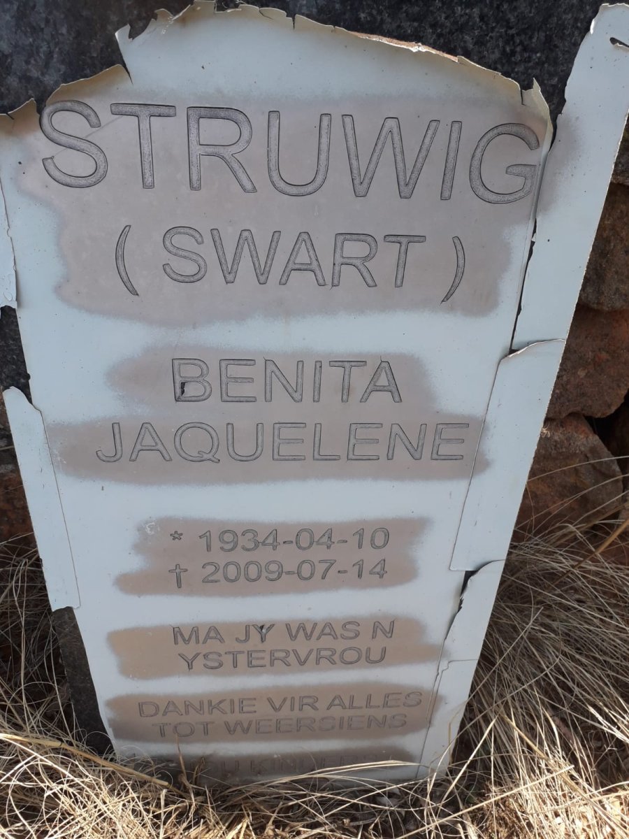 STRUWIG Benita Jaquelene nee SWART 1934-2009