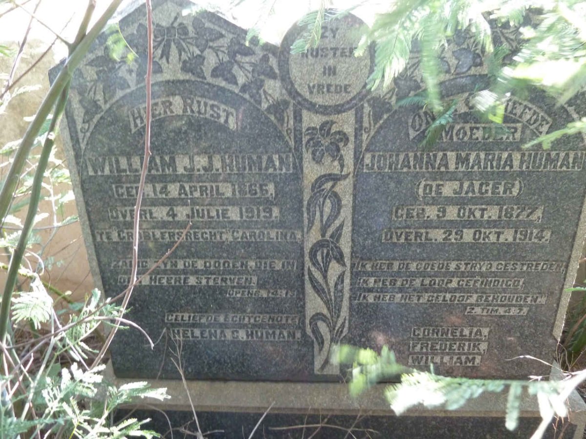 HUMAN William J.J. 1866-1919 &amp; Johanna Maria DE JAGER 1877-1914