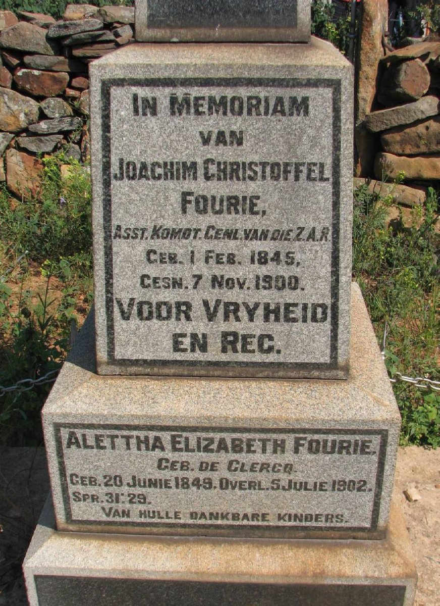 FOURIE Joachim Christoffel 1845-1900 &amp; Alettha Elizabeth DE CLERCQ 1849-1902